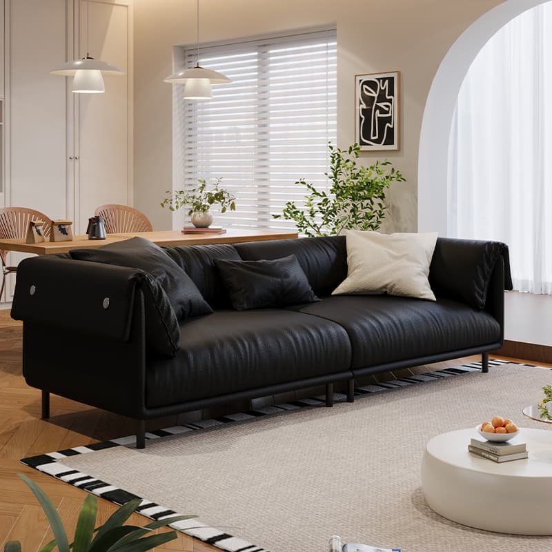Drawing Room Standard Sofa in Genuine Leather/Flannel with White/Cerulean/Tan Upholstery, Armrest, and 3 Pillows thumbnail 1