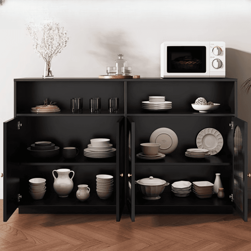 Standard/Narrow Midnight Black Lumber Cupboard 2 Shelves Pantry Hutch Glass-panel Door Sideboard thumbnail 2
