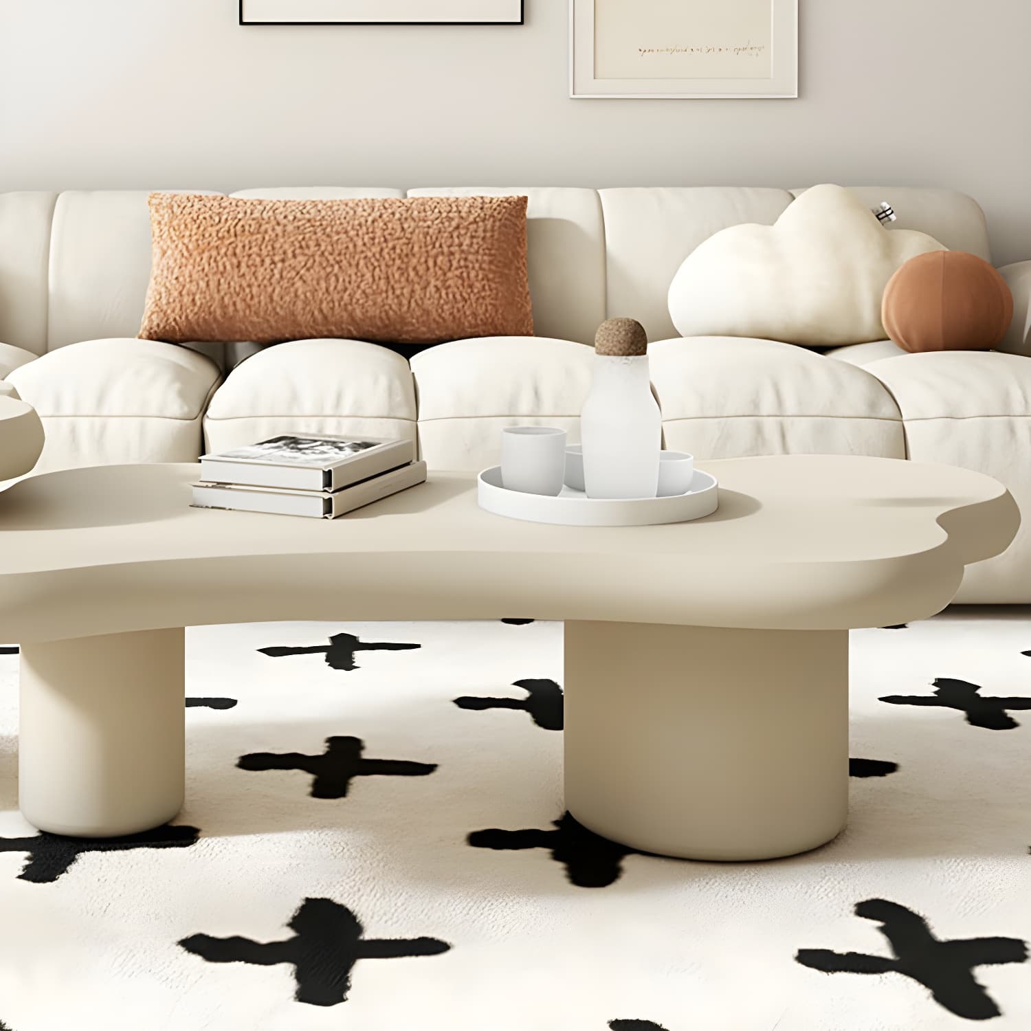 Cloud Shape Coffee Cocktail Table in Solid Wood Modern Style thumbnail 11