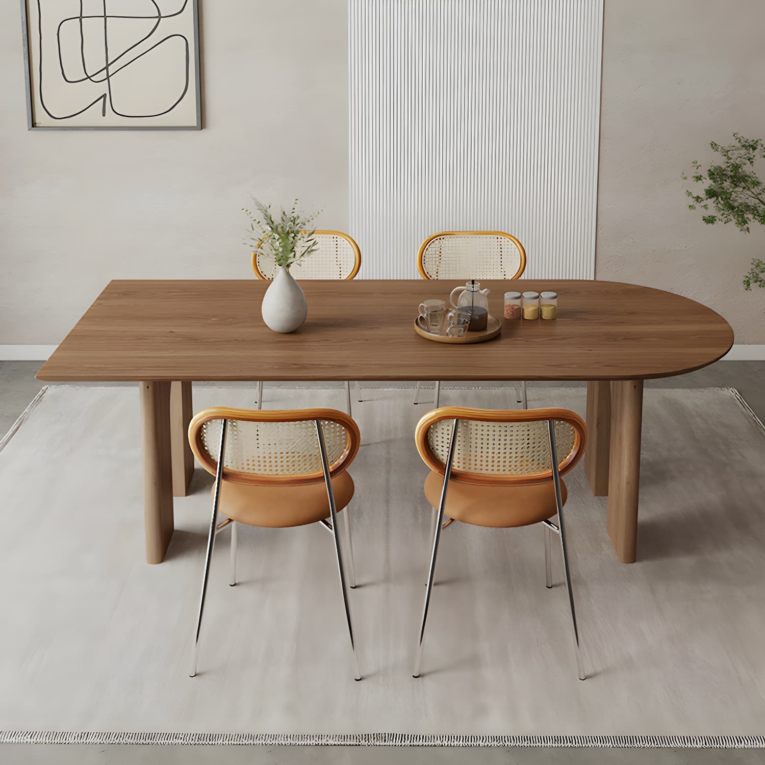 Scandinavian Wooden Oval Dining Table in Natural and Brown for Dining Room thumbnail 11