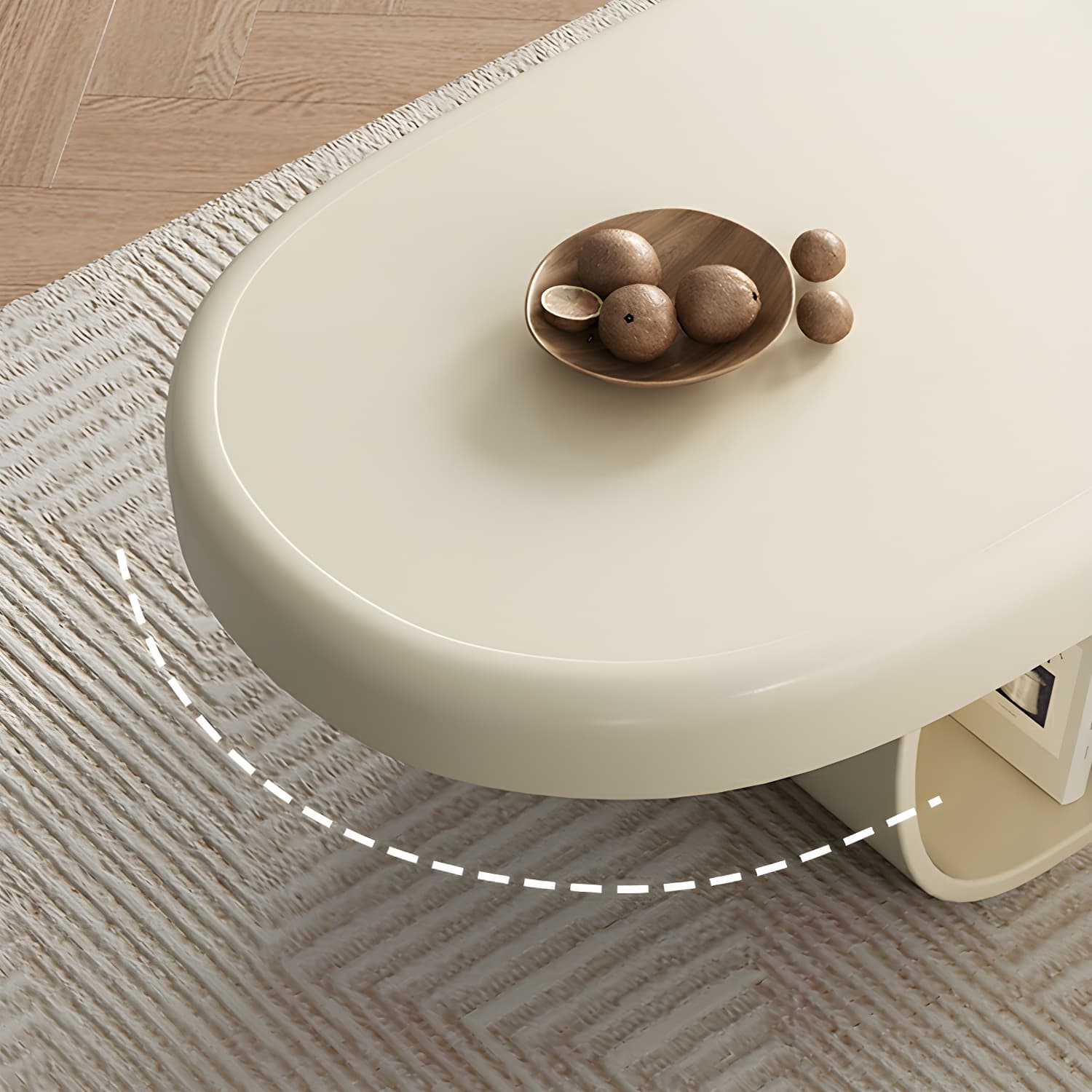 Modern Oval White Coffee Table with Storage, Shelves, and Drawers thumbnail 11