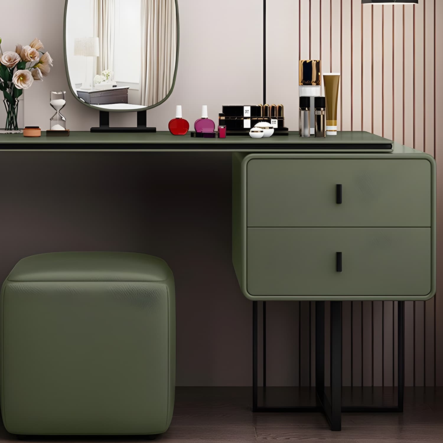 Glam Style 2-Drawer Solid Color Dressing Table Mirror Make-up Vanity thumbnail 10