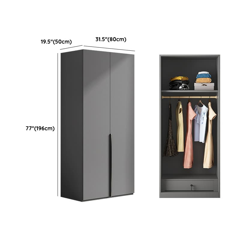 Contemporary Grey Wood Storage Wardrobe with Clothing Rod and Black Handles thumbnail 8
