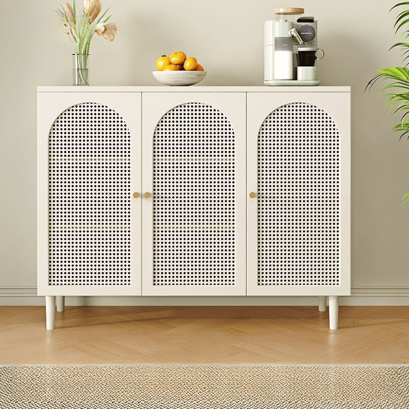 White Trendy Sideboard with 3 Drawers, Narrow/Standard Size, 3/6 Shelves, Lumber Countertop, and Glass-panel Door thumbnail 9