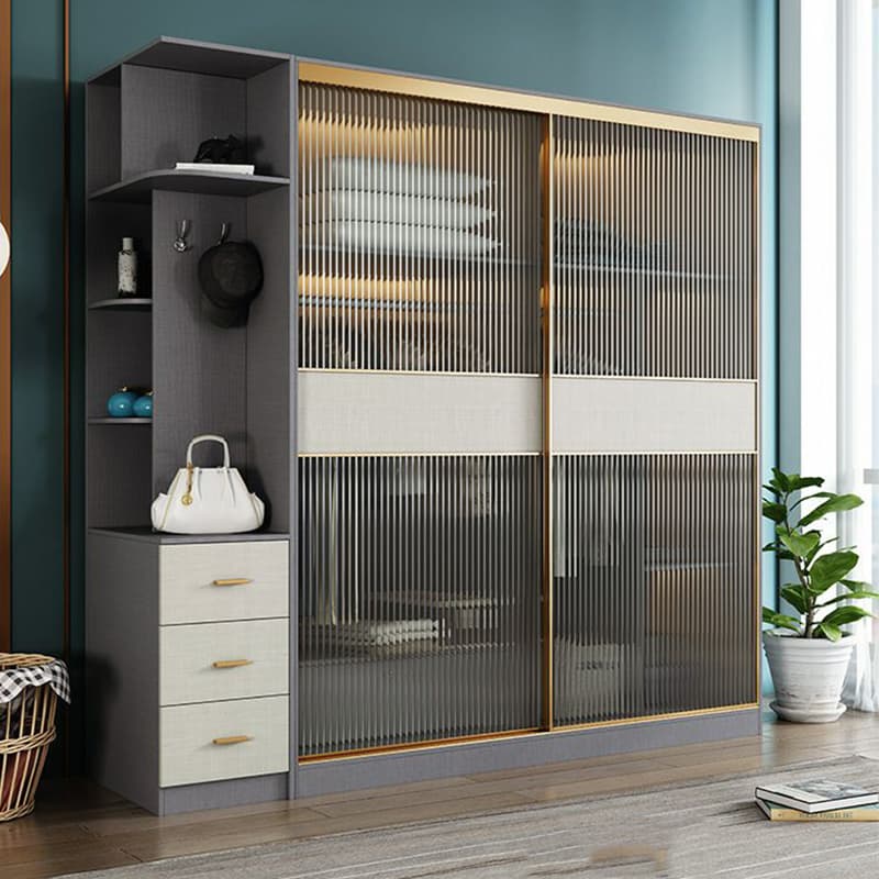 Contemporary Grey Wood Freestanding Cabinet Armoire with Lock, Interior Shelves & Soft Close Drawer thumbnail 4