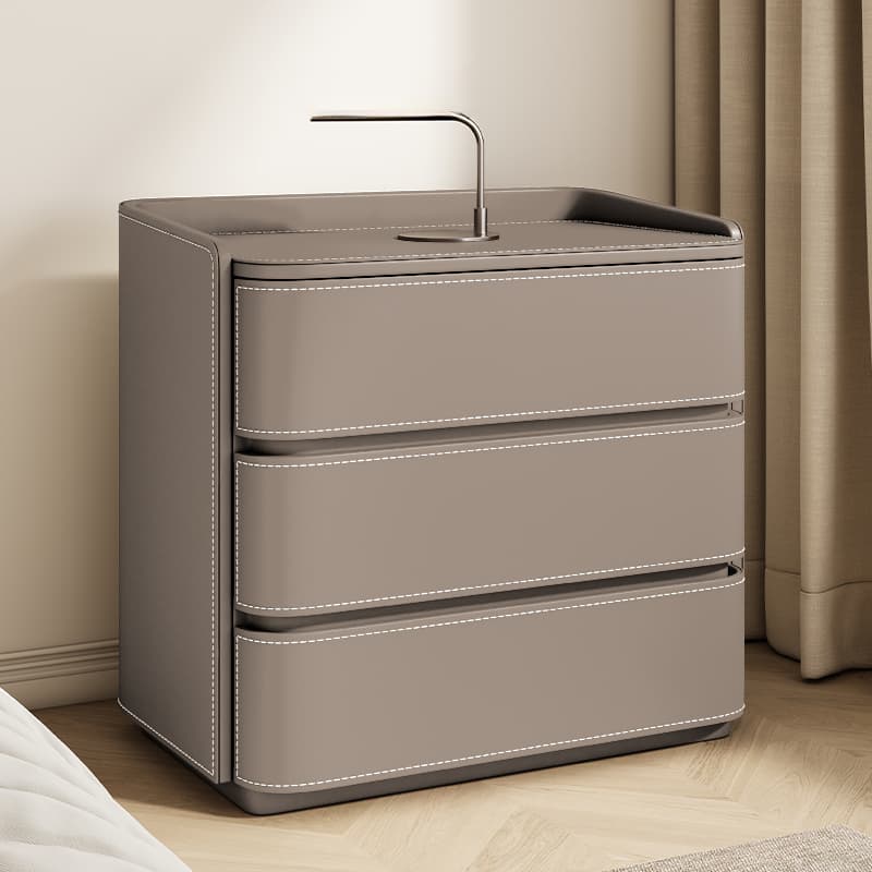 Contemporary 3 Tiers Genuine Leather Drawer Storage Bedside Table thumbnail 8
