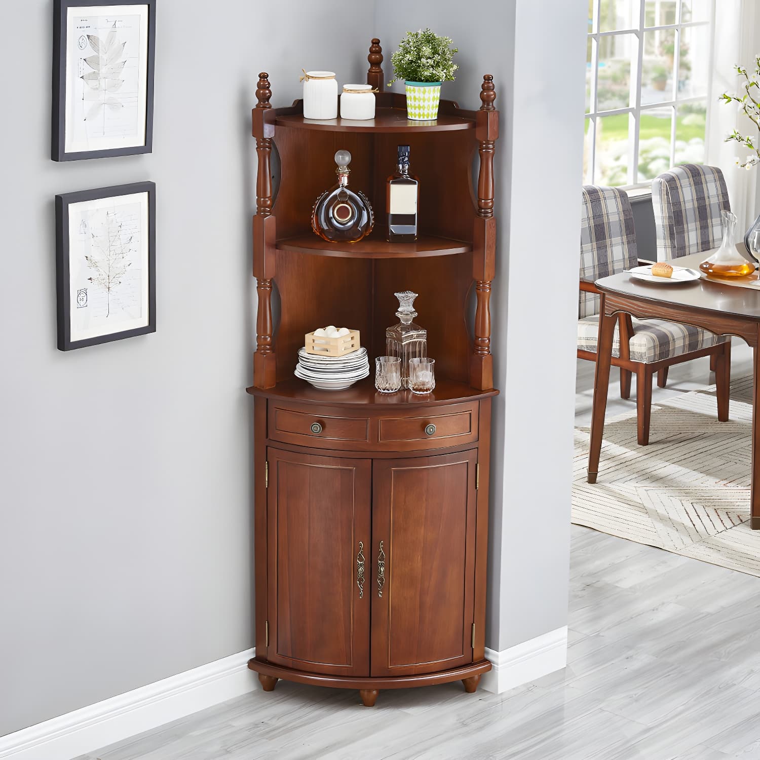 Mid-century Modern 1- Door Cabinet Wooden Corner Cabinet with Shelf thumbnail 4