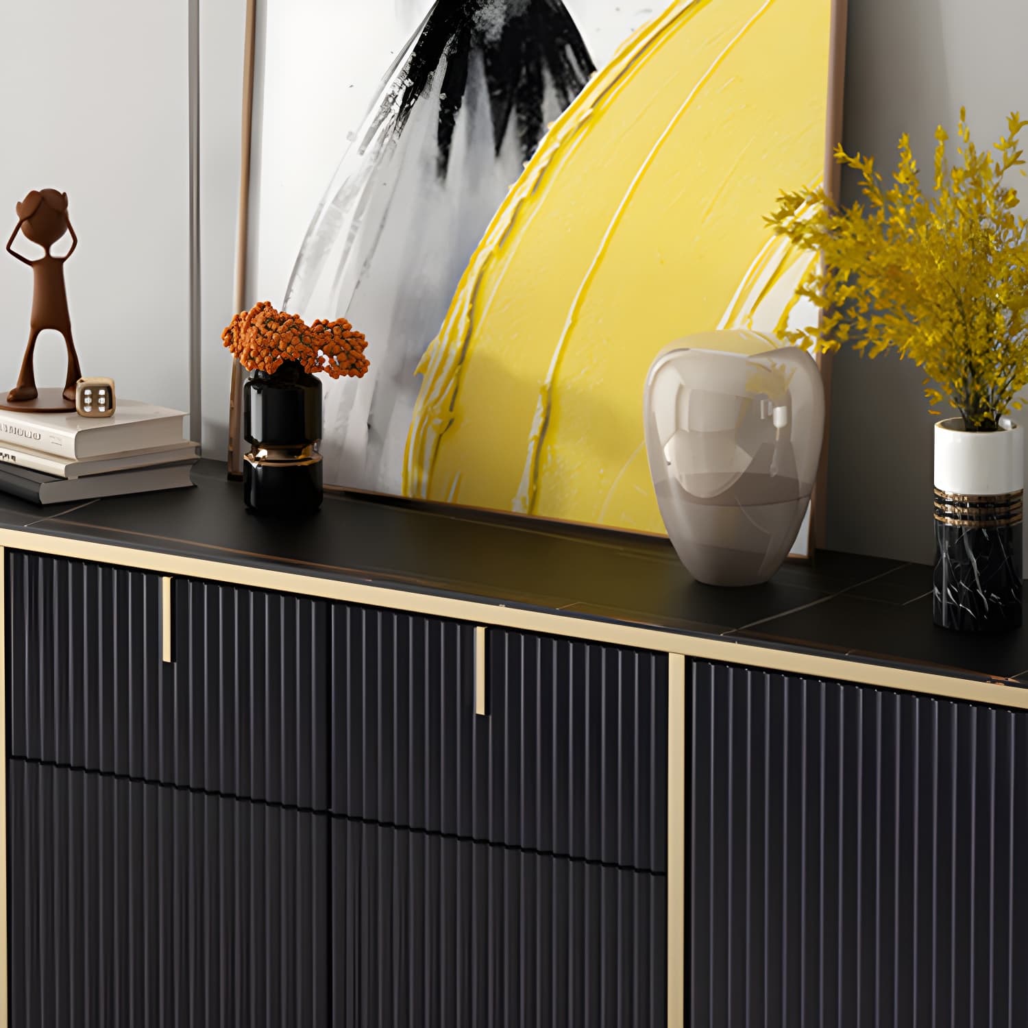 Glam Sideboard Stone Top Sideboard with Door for Living Room thumbnail 10