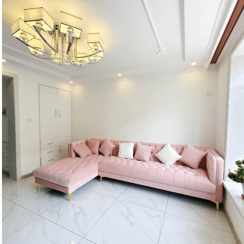 Button-tufted Straight/L-Shape Horizontal/Left Hand Facing Sofa Chaise/Sofa Couch in Rose with Tufted Back thumbnail 1