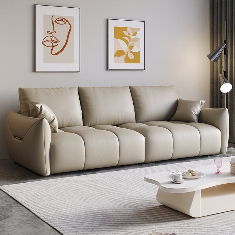 Modern Solid Color Scratch-defiant Standard Sofa in Light Gray/Emerald Green/Auburn, 3-seater with 2 Pillows thumbnail 9
