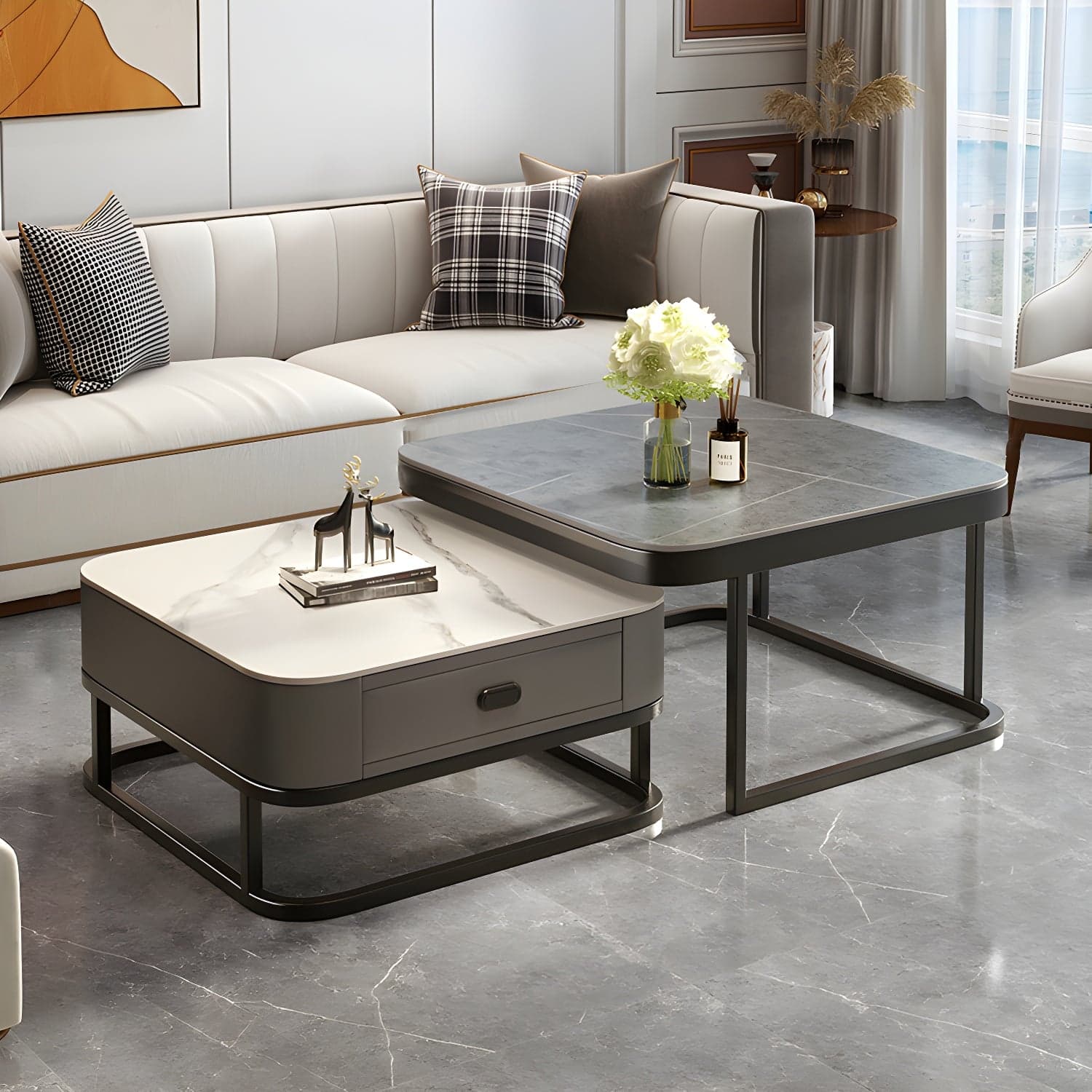Slate Coffee Table Square 2 Nesting Coffee Table Set for Living Room thumbnail 11
