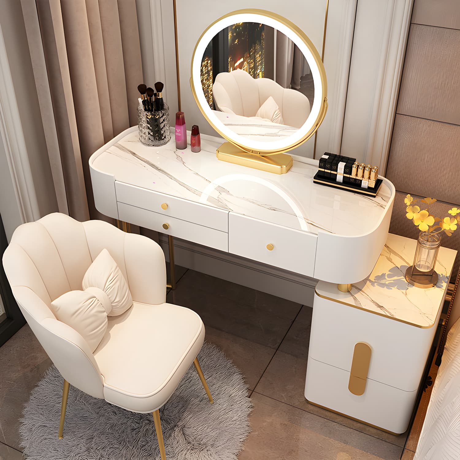 Glass Top Makeup Vanity Storage Box Vanity Dressing Table for Bedroom thumbnail 5