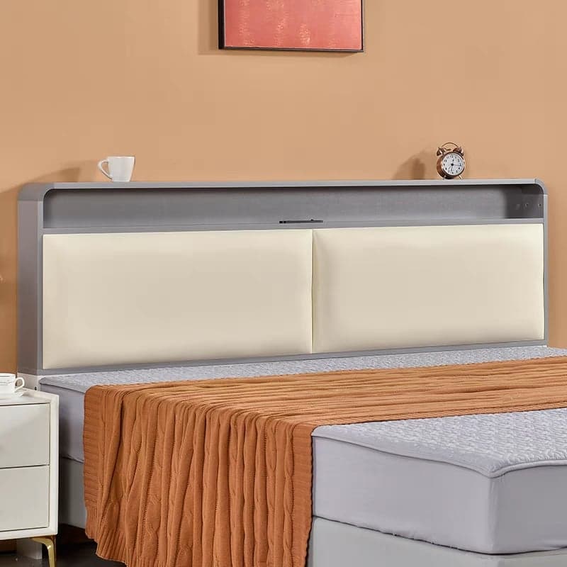 Simplistic Panel Headboard with Shelves, Rectangular Shape for Twin/Full/Twin XL Bed, Featuring Sponge Upholstery, Illumination Light, and Standard Height thumbnail 1
