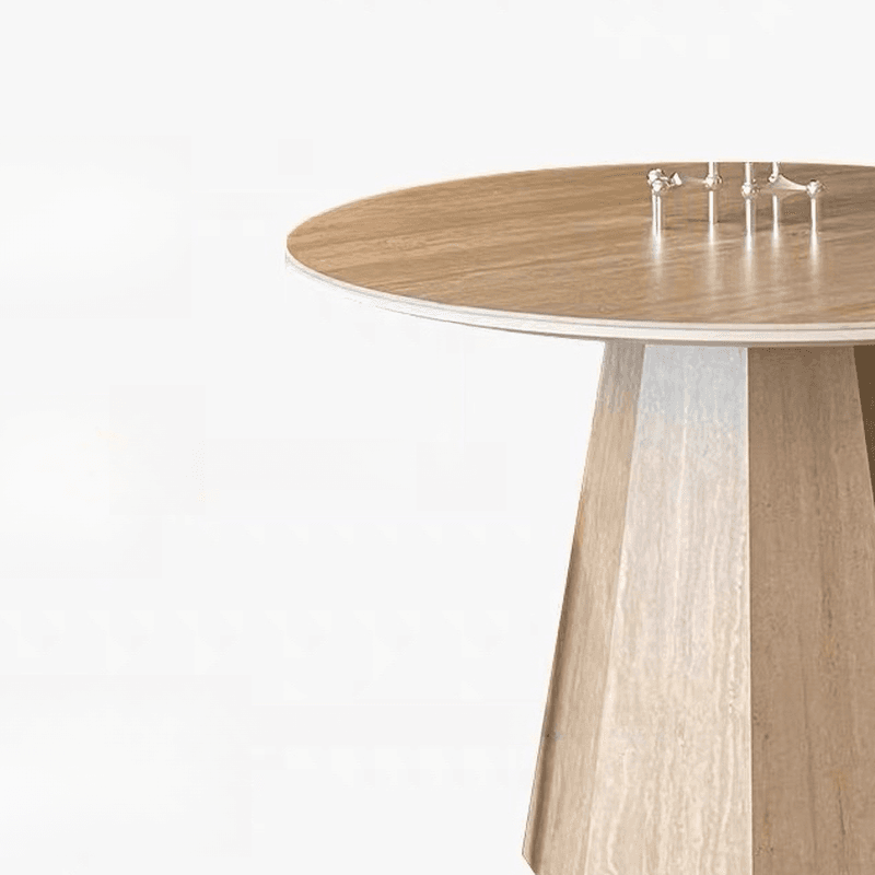Retro Rounded Slate Dining Table Set with Stump Base, Fixed Mechanism, Unfinished Top thumbnail 4