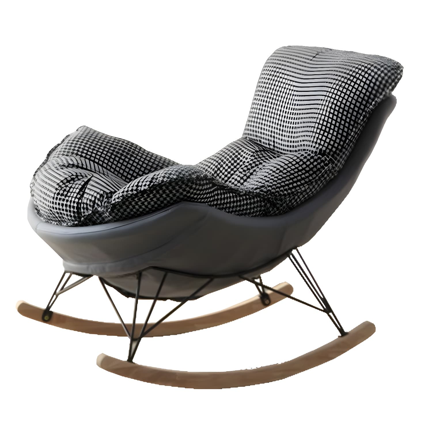 Modern Upholstered Rocking Chair with Ottoman Set - Natural Wood Legs thumbnail 15