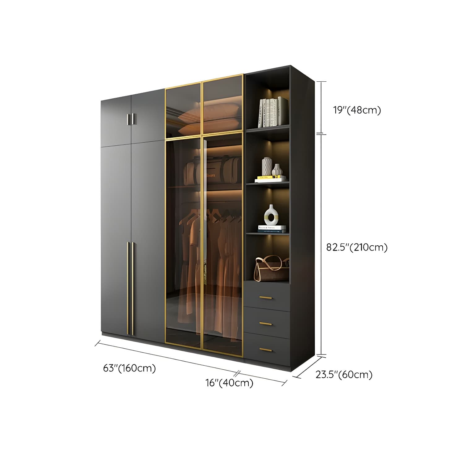 Modern Black Wood Wardrobe Armoire with Soft-Close Drawers & Clothing Rod thumbnail 35