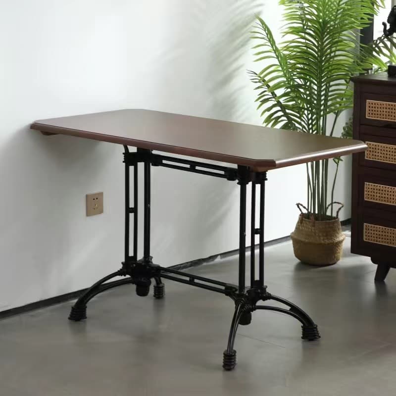Industrial Natural Wood Finish Dining Table with a Rubber Solid Wood Tabletop and Metal Black Base thumbnail 3