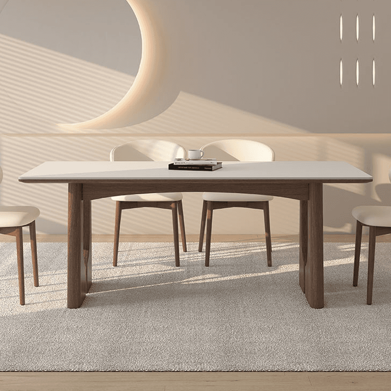 Dining Table Set with Slate Two-sided Pedestal, Upholstered Back, Fixed Table, Padded Chair, and White Top thumbnail 2