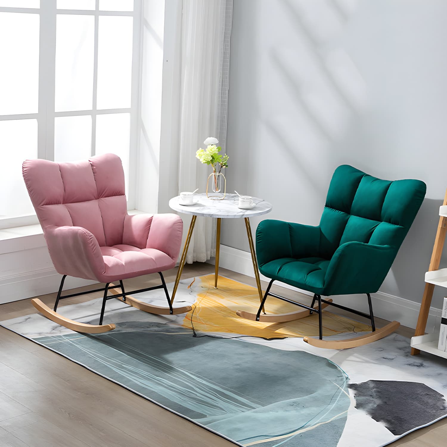 Modern Upholstered Rocking Chair Wingback Rocker Chair for Living Room thumbnail 12