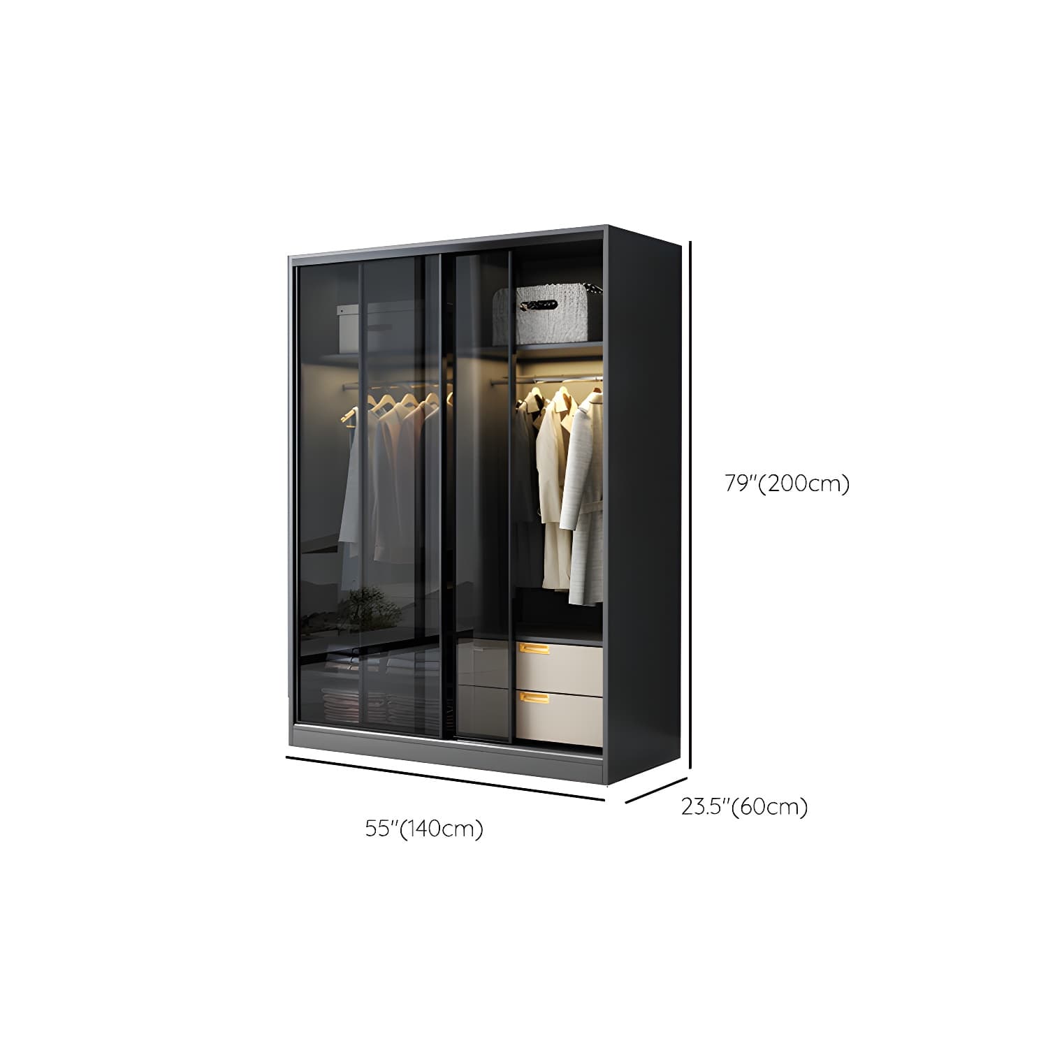 Black Wardrobe Cabinet Contemporary Glass Wardrobe Armoire for Home thumbnail 11