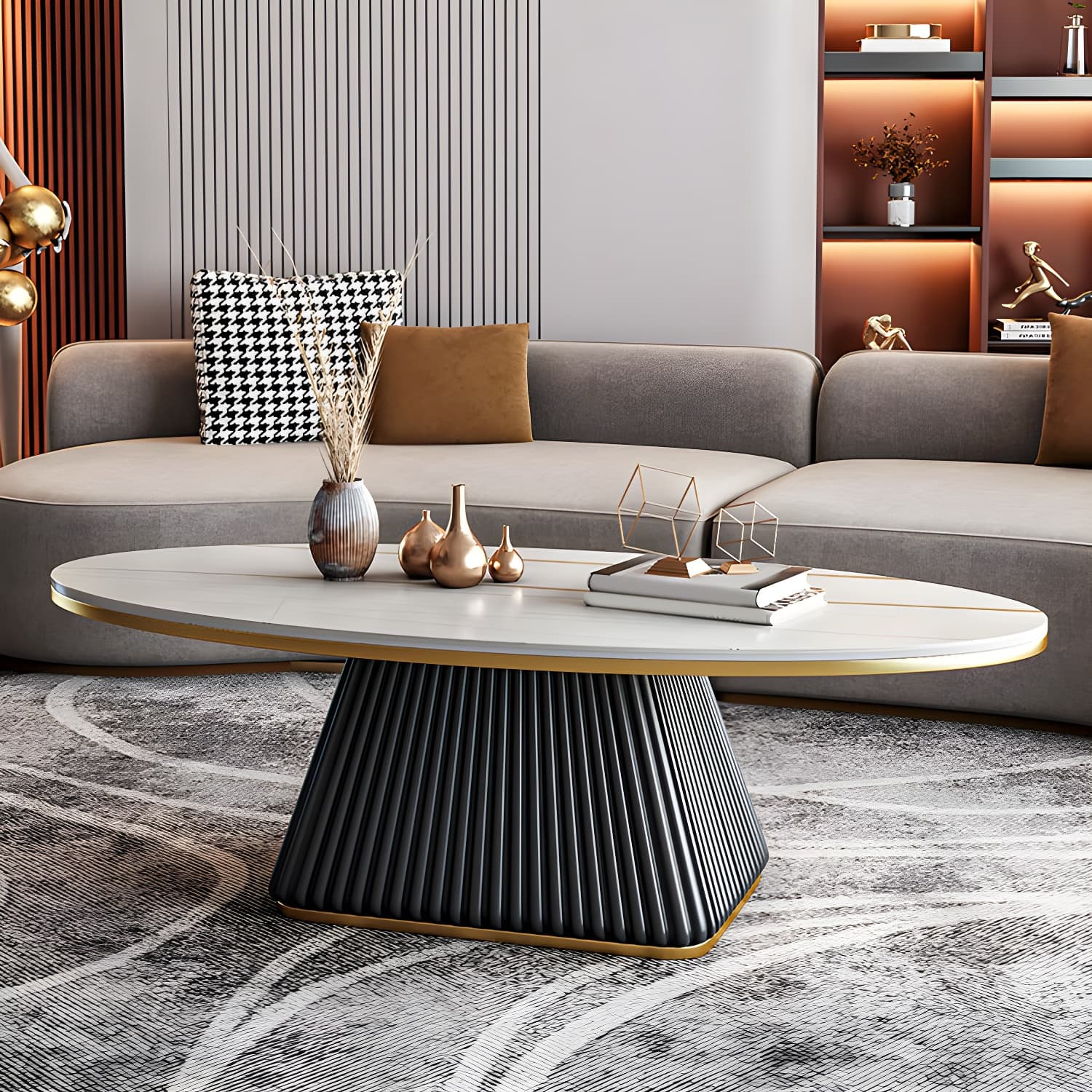 Glam Pedestal Cocktail Table Oval Coffee Cocktail Table for Home thumbnail 4
