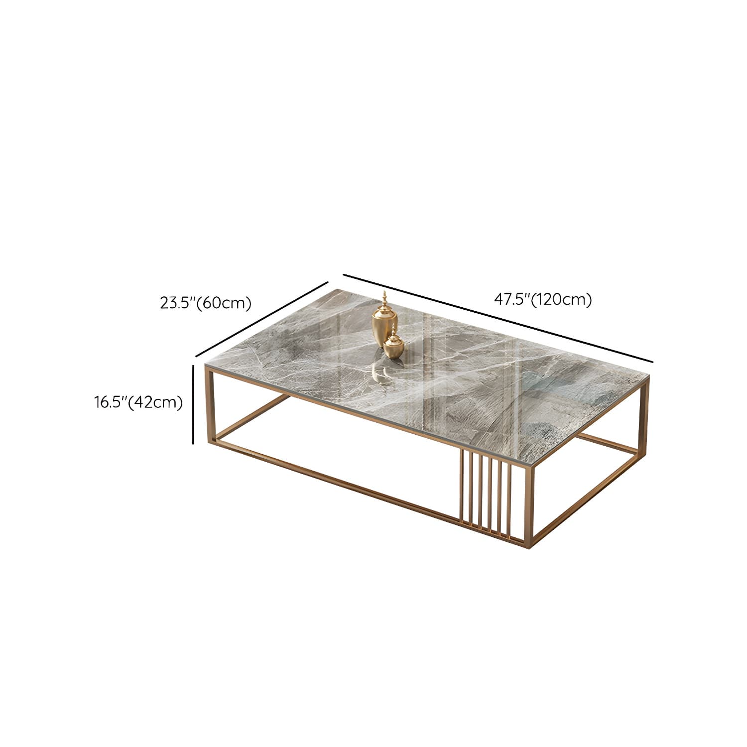 Glam Style Gold Iron Frame Coffee Table Gray Slate Table Top Coffee thumbnail 11