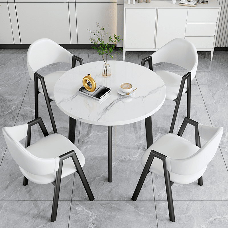 Dining Table Set with Rounded Shape and Padded Chair Back, Featuring Armrest and White Separable Table Top thumbnail 16