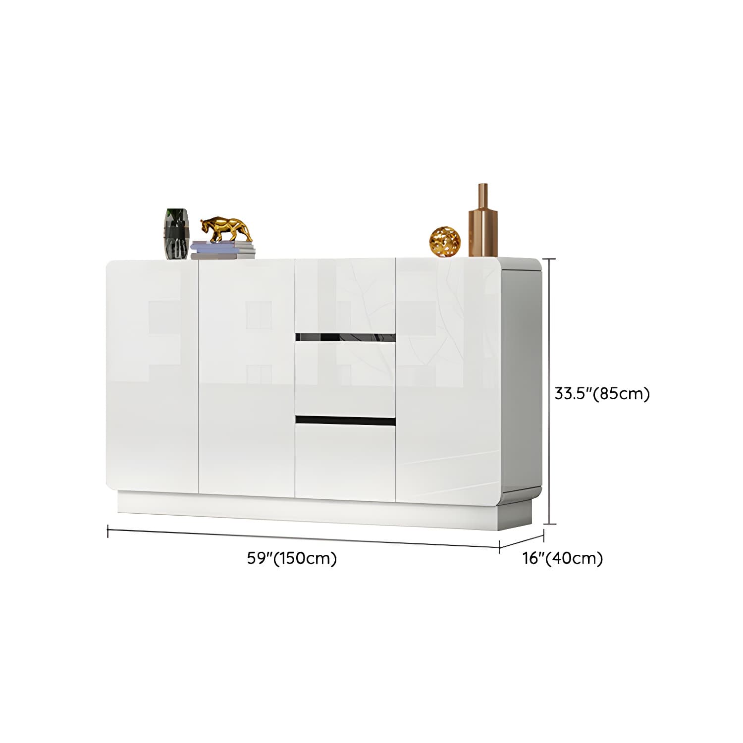 White Modern Sideboard Credenza with Adjustable Shelving and 3 Drawers thumbnail 15