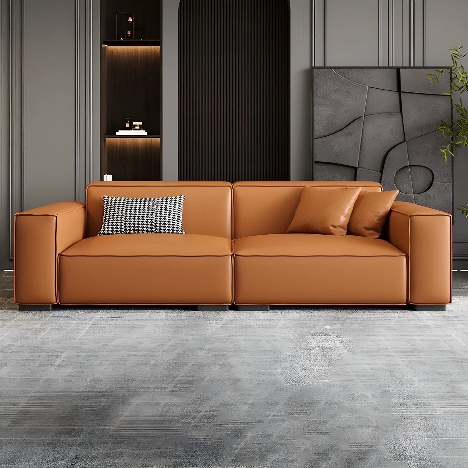 Extra Long Modern Wood Sofa with Stain Resistant Fabric and Seat for 5 People thumbnail 12