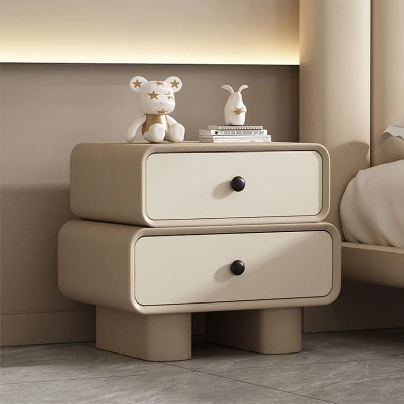 Contemporary Wood Nightstand with Drawer Storage and Faux Leather Countertop thumbnail 4