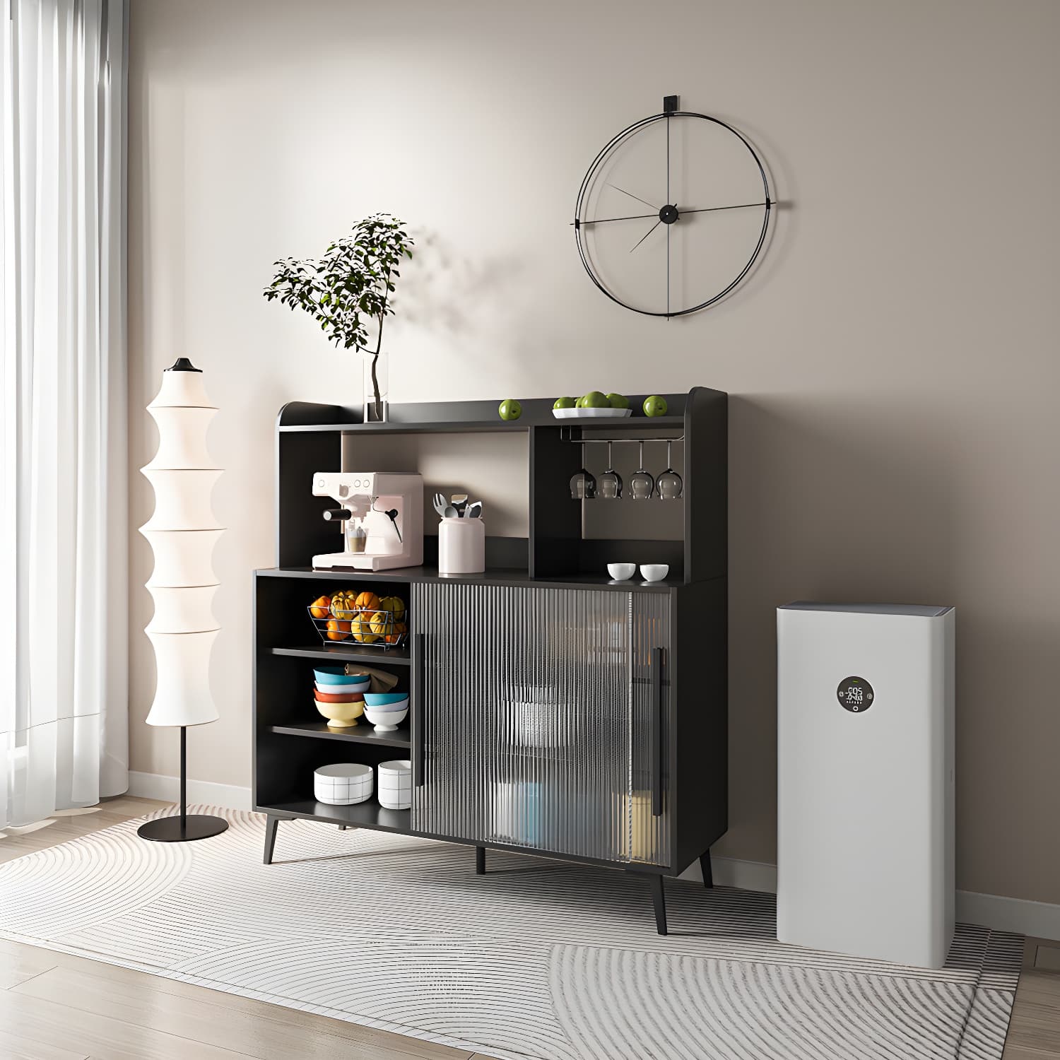 Contemporary Engineered Wood Glass Door Sideboard with Shelf for Dinging Room thumbnail 9