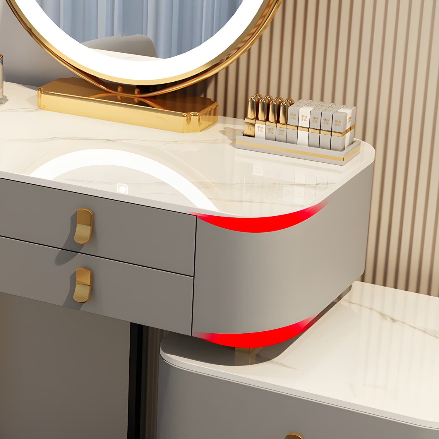 Contemporary Make-up Vanity with Stone Top and Storage Drawers thumbnail 10