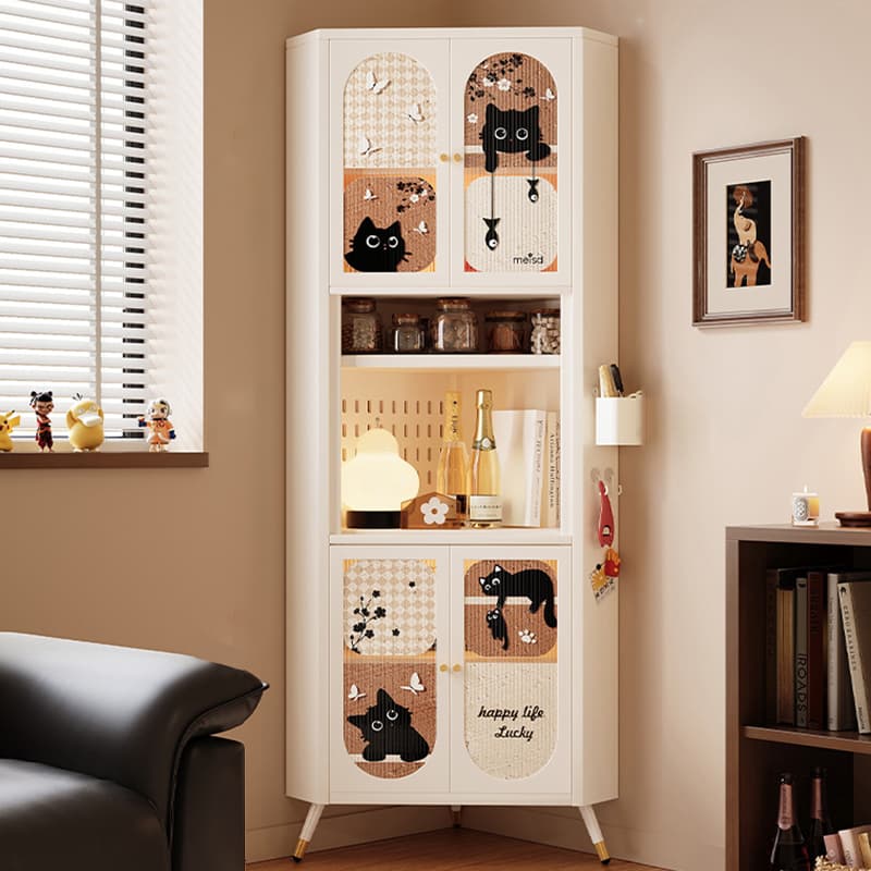 Modern Simple Style Nook Accent Cabinet with Closet, Metal Countertop, Glazed Door, Cabinet Knobs in Chalk thumbnail 2