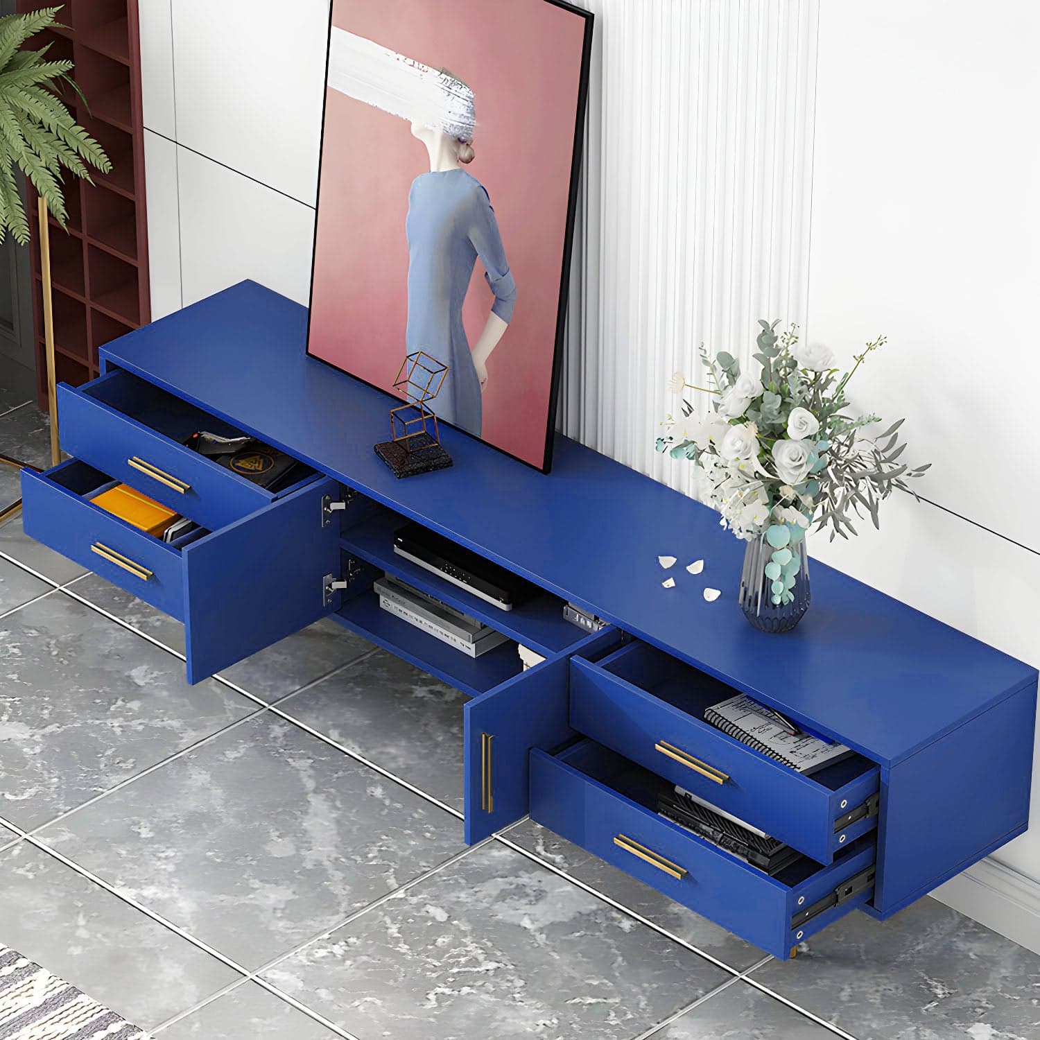 Scandinavian Engineered Wood TV Media Stand Matte Finish Media Console with Drawers thumbnail 16