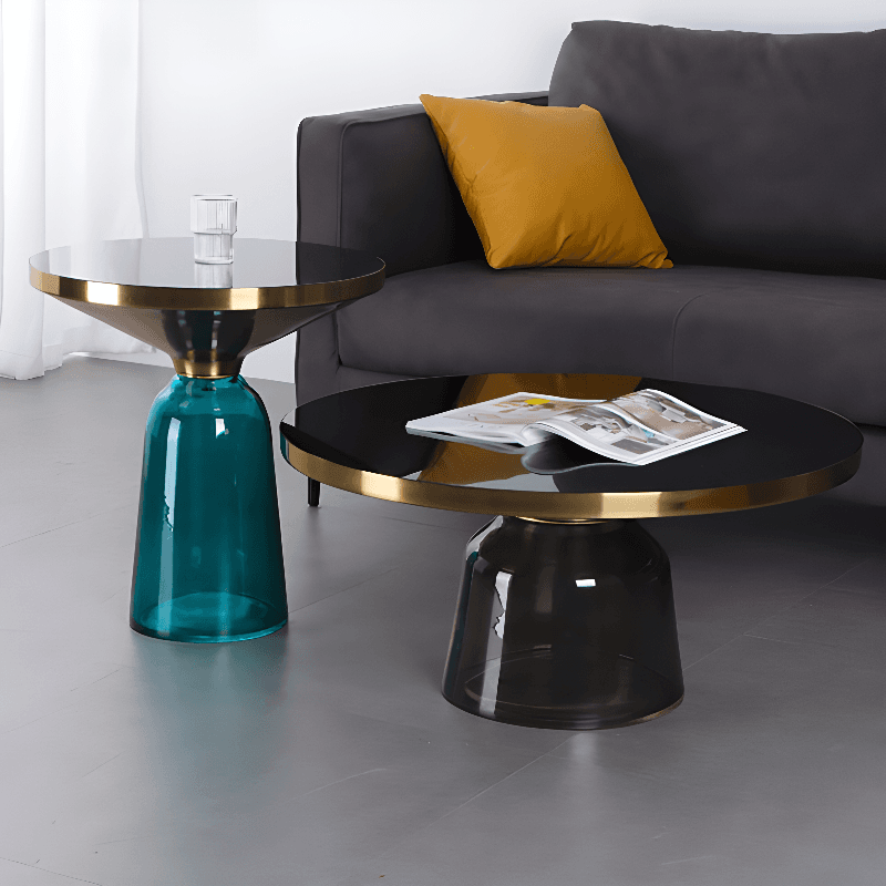 Simplistic Single Side Table with Hardened Glass and Plinth Base, Rounded Top thumbnail 8