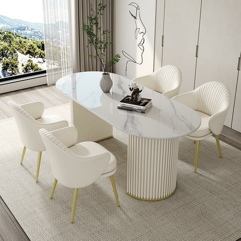 Contemporary Stone Top Oval Dining Table with Metal Legs for Dining Room thumbnail 8