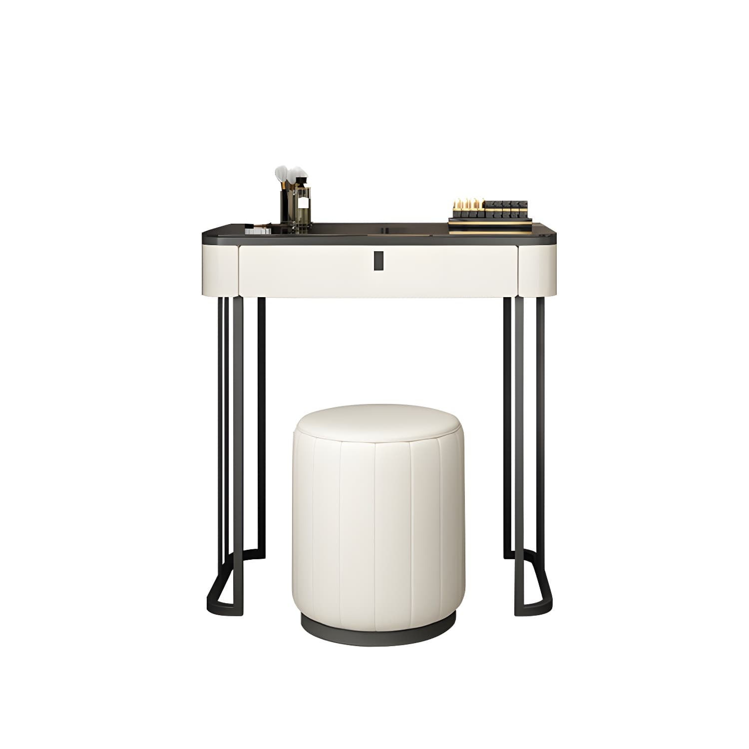 Modern Minimalist White Vanity Table Set 29.53" H Glass Top Vanity Table with Storage thumbnail 5