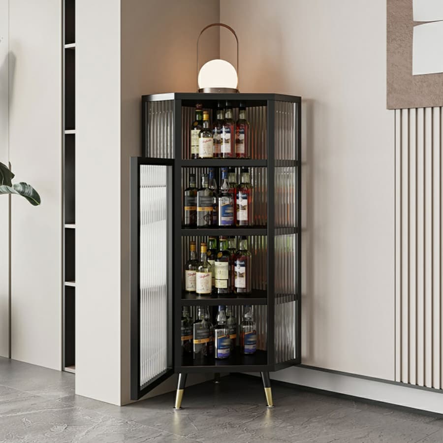 Gold Corner Accent Cabinet with Glass Doors and Metal Shelving thumbnail 4