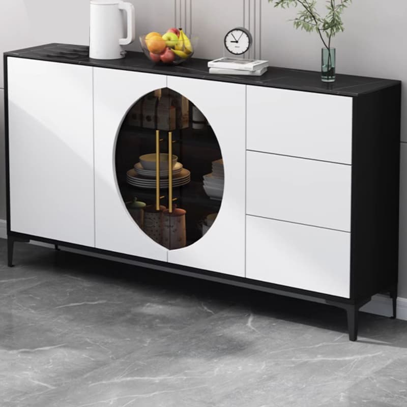 Stunning Wood Sideboard Credenza with Stone Countertop and Glass Doors thumbnail 4