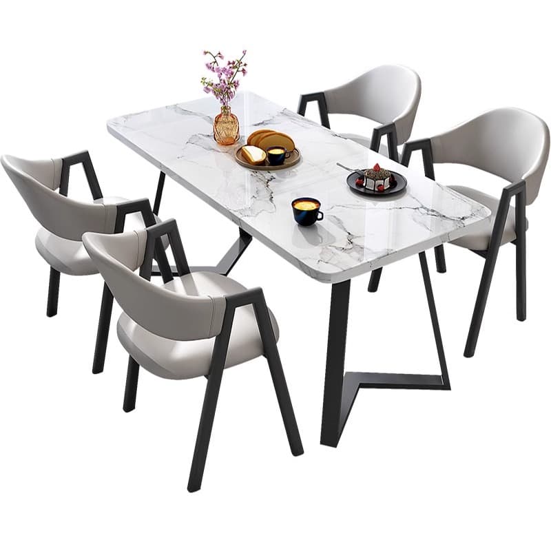 Dining Table Set with Sleighing Slate Top and Padded Chair with Back and Armrest, 5-piece in White thumbnail 11