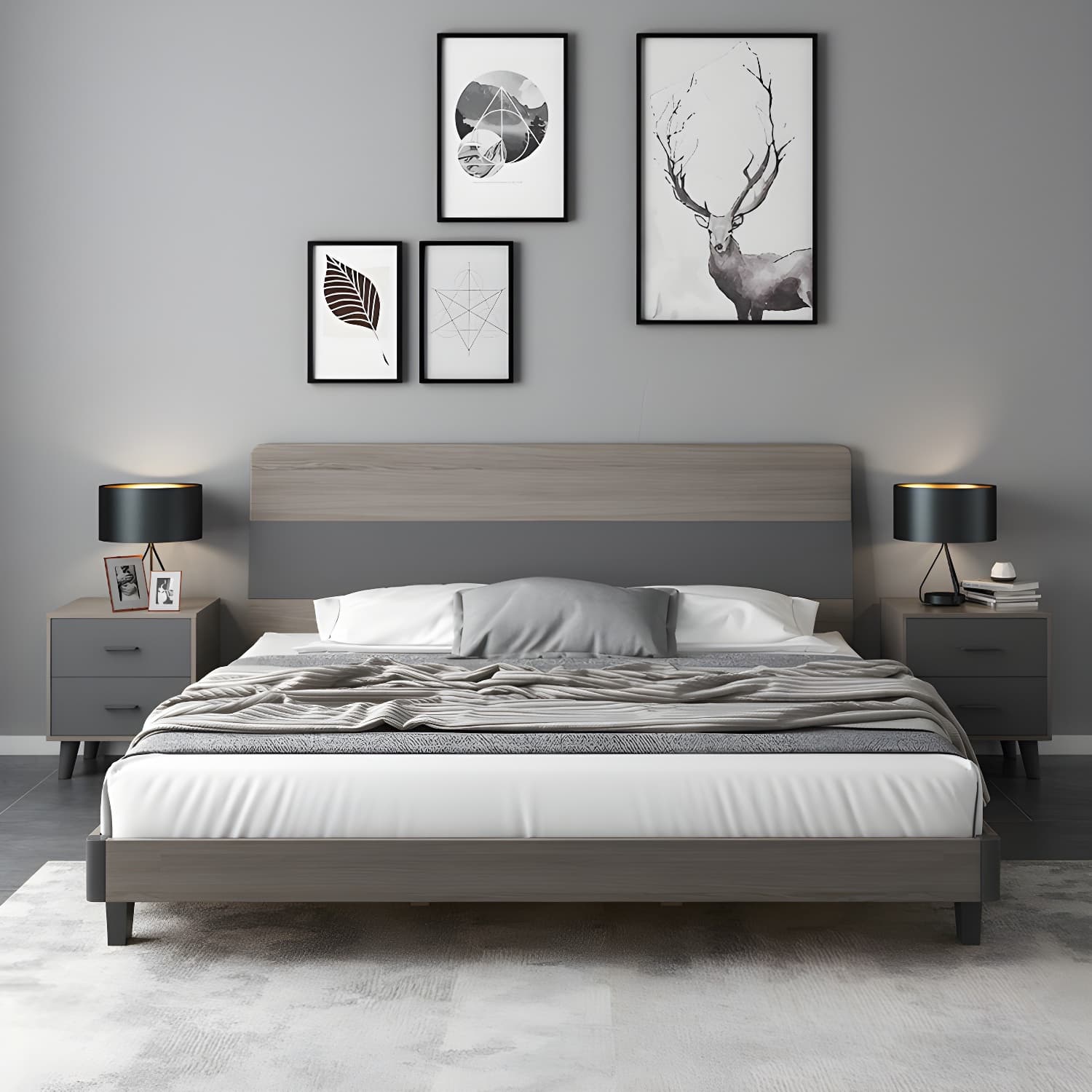 Modern Style Wood Bed with Headboard Low Profile Standard Bed thumbnail 4