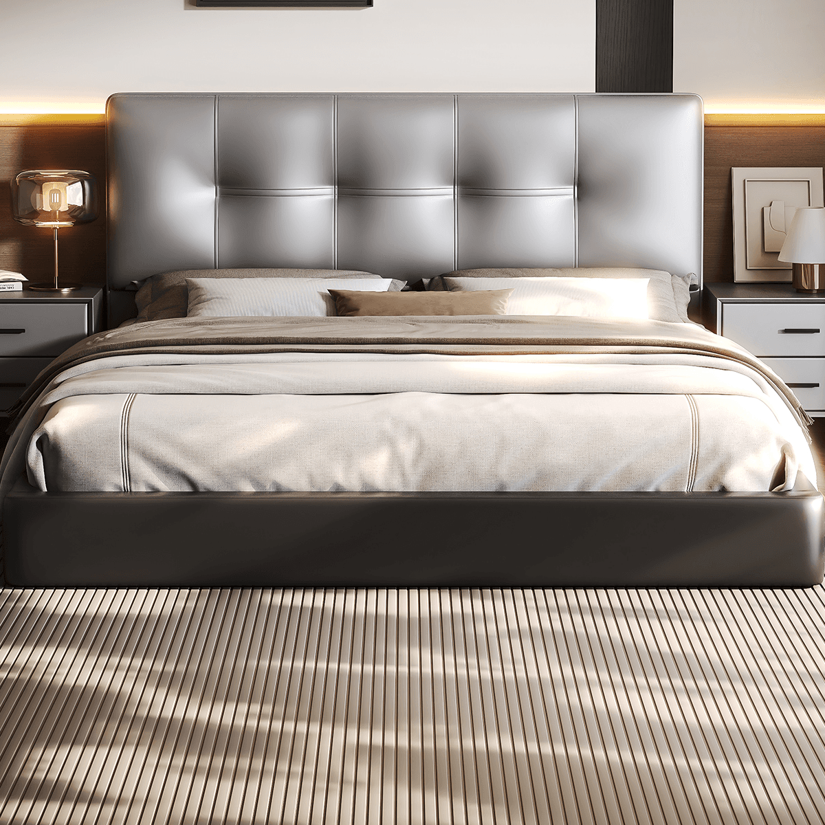 Simplistic Style Panel Headboard with No Distressing, Piled Tufted Rectangular Design for King/Queen/Full Bed, Featuring Sponge Upholstery and Standard Height thumbnail 9
