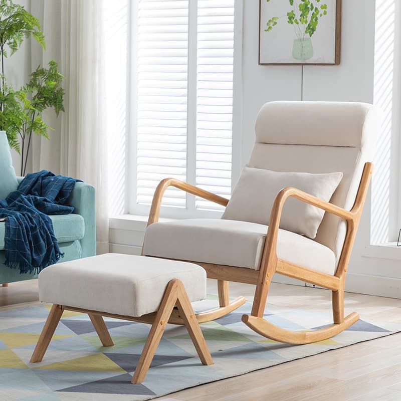 Modern Simple Style Wood Rocking Chair Couch with Cushioned Upholstery & Track Arm thumbnail 7