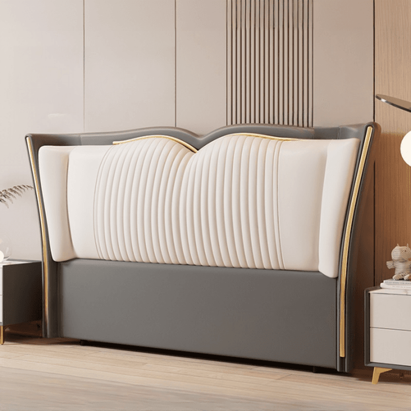 Modern Simple Style Wingback Headboard in Natural Wood for King/Queen/Full Bed with No Distressing, Sponge Upholstery, Free-standing Standard Height thumbnail 2