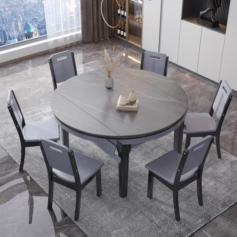 Stone Top Extendable Dining Set with Wood Legs Chairs for Home thumbnail 10