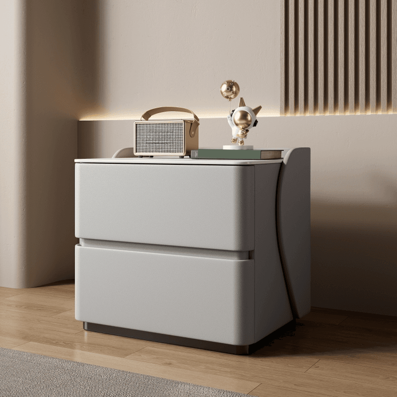 Minimalist 2 Tiers Drawer Storage Bedside Table with Faux Marble Top thumbnail 9