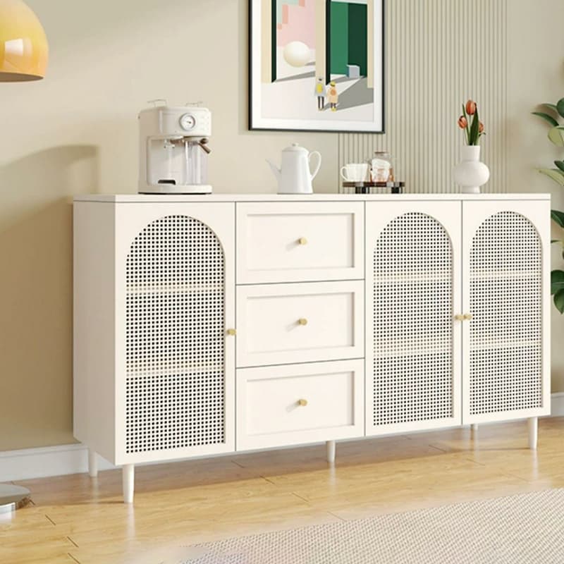 White Modern Sideboard Credenza with Cabinets and Reserve Installation Holes, Full Assembly Required thumbnail 6