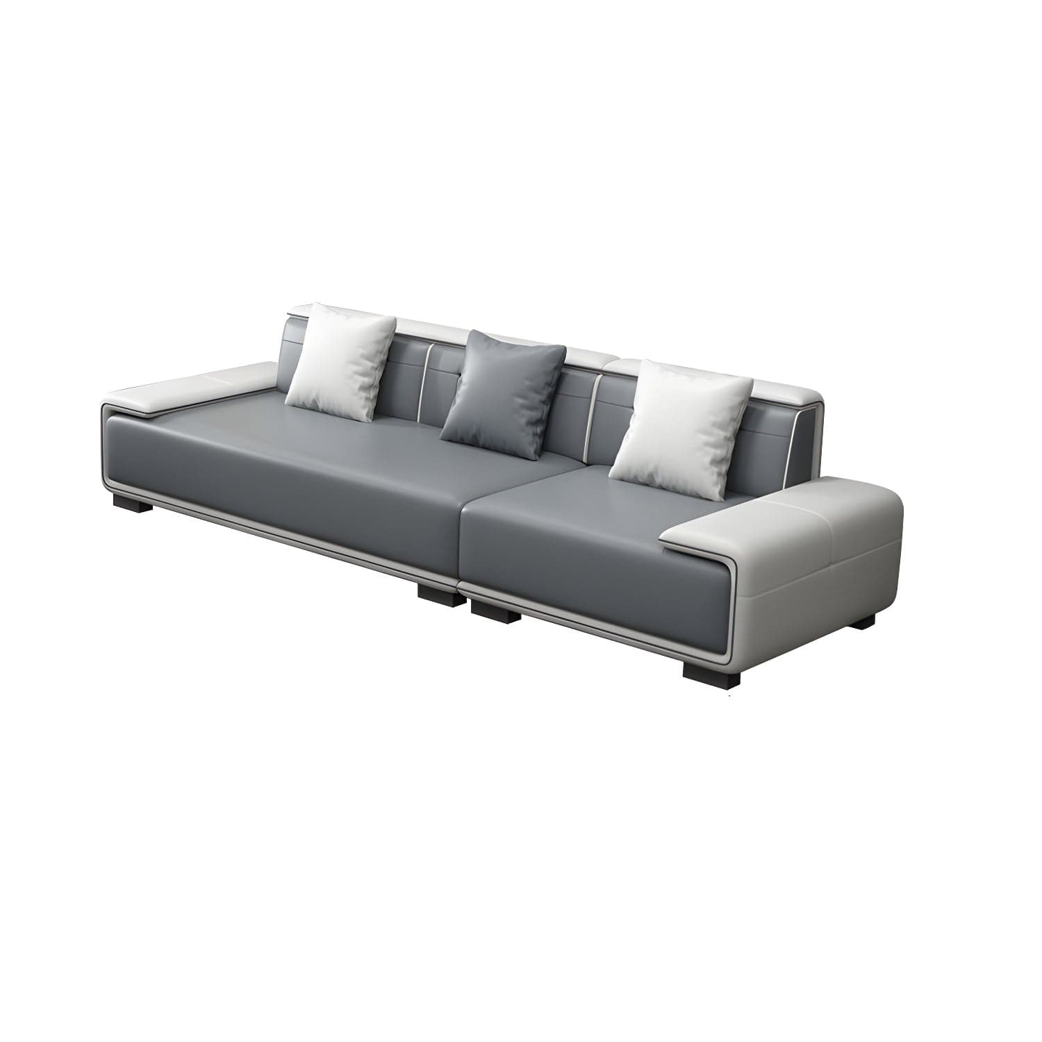 Faux Leather Sofa & Chaise with Pillows Modern U Sofa in Gray - 29.53" H thumbnail 12