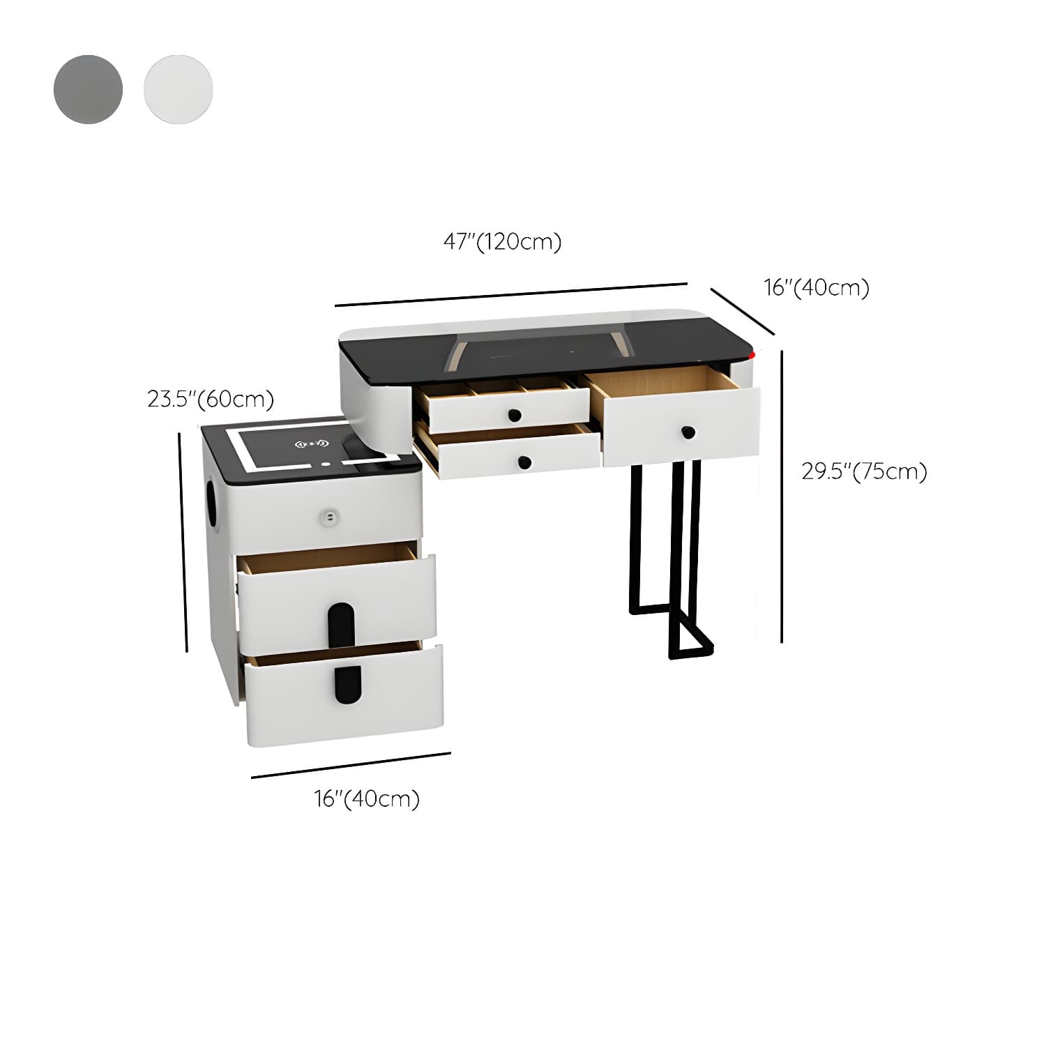 Lighted Mirror Wood Makeup Dressing Table Stool Set in Black/ White thumbnail 17