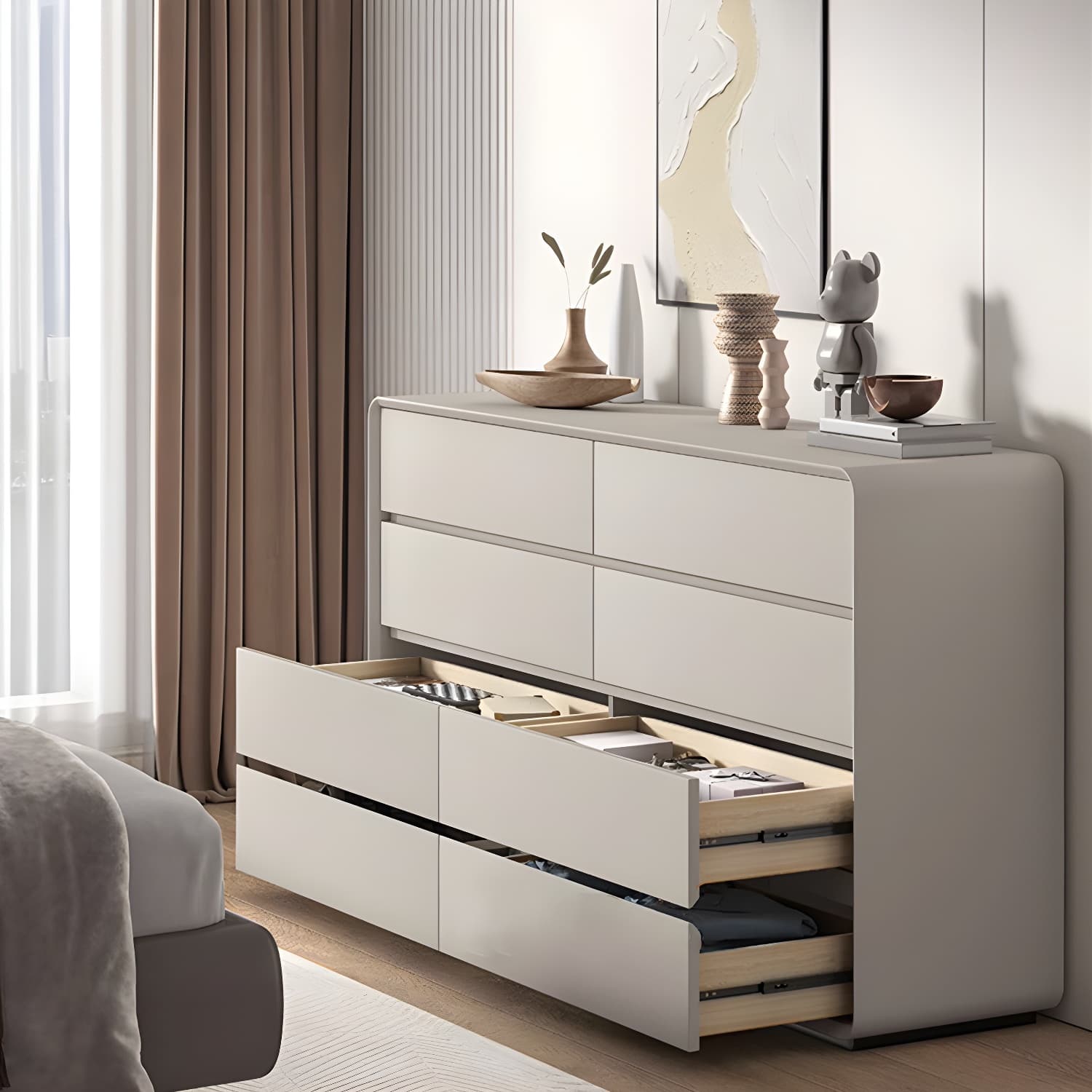 Modern Double Dresser with Drawers - Wood Finish, Horizontal Orientation, No Distressing thumbnail 15
